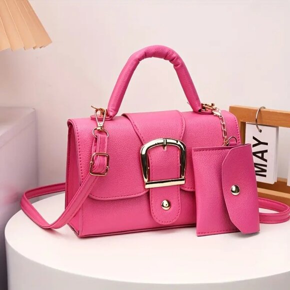 Handbags - Trendy Pink Retro Style Buckle Small Handbag Purse w/Detachable Mini coin purse